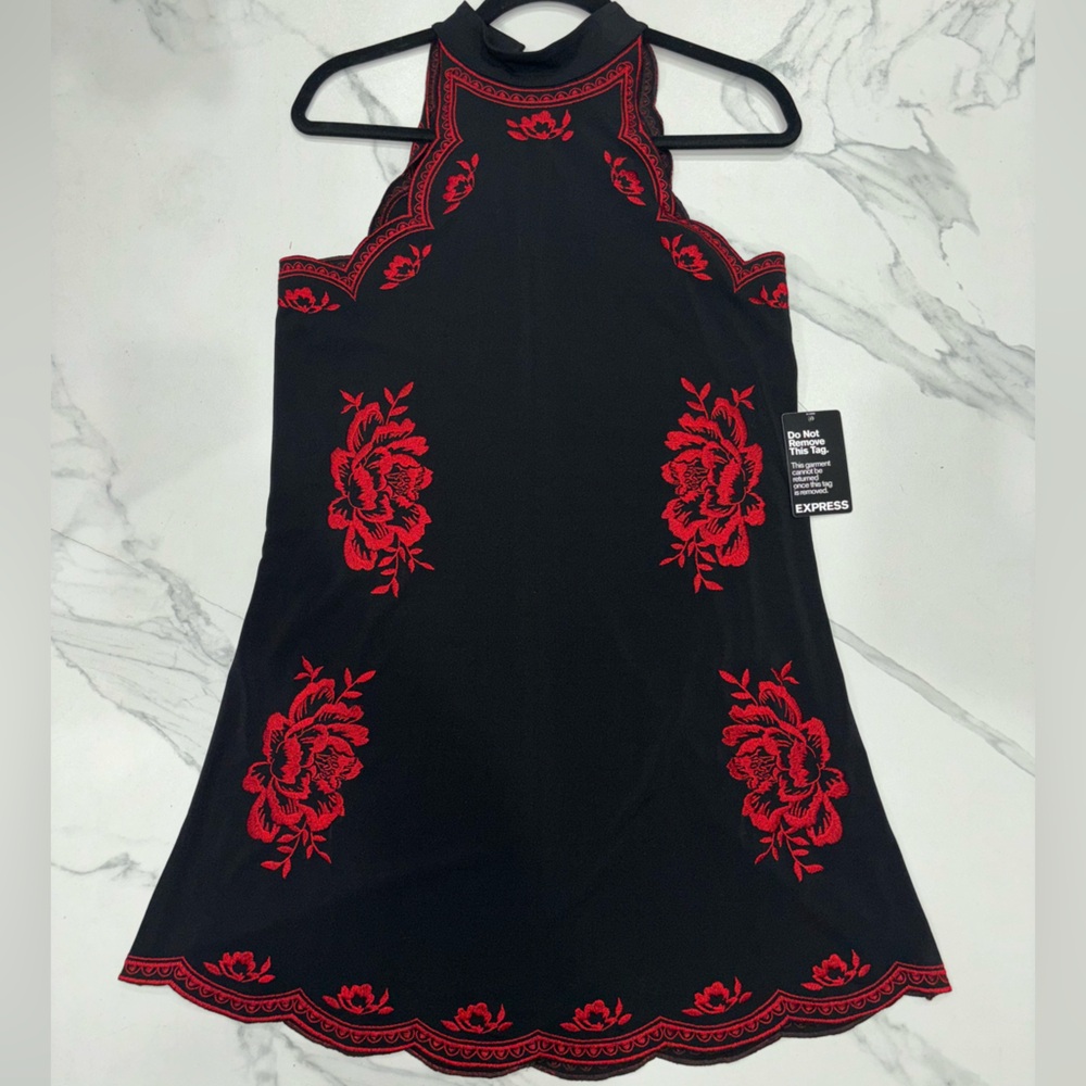 EXPRESS | Red & Black Embroidered Sleeveless Dress - Size M